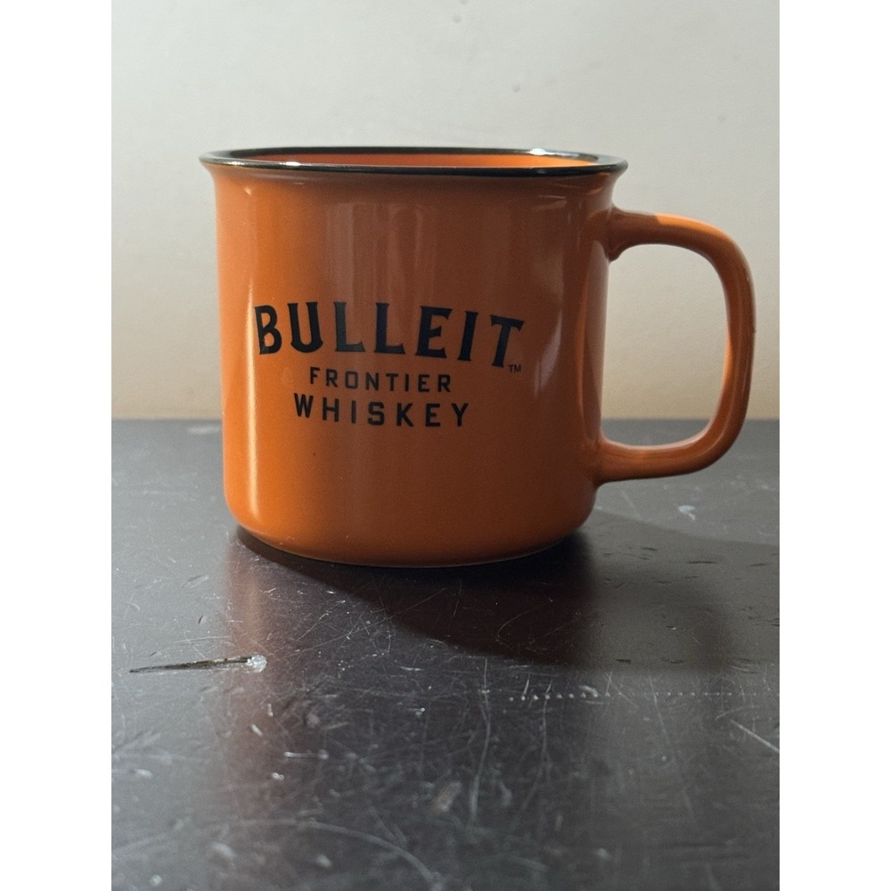 Bulliet Frontier Bourbon Whiskey Orange Black Rim Mug Coffee Tea Cocoa 3"‎